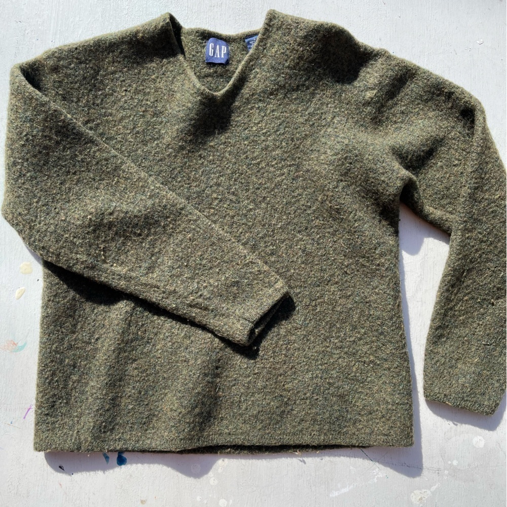 Women's Gap Sweater Green Wool Solid L Stretch Warm City Fall Preppy College